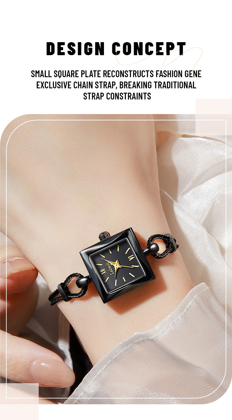 Labaoli Black Watch (LA691) - Square Design with Unique Chain Strap - Image 6