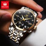 OLEVS Luxury Chronograph Watch - Silver & Gold Color with Black Dial (Model 2858) - Image 10