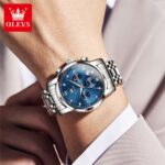 OLEVS Luxury Chronograph Watch - Silver & Blue Dial Edition (Model 2858) - Image 9