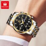 OLEVS Luxury Chronograph Watch - Silver & Gold Color with Black Dial (Model 2858) - Image 11
