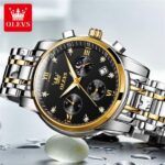 OLEVS Luxury Chronograph Watch - Silver & Gold Color with Black Dial (Model 2858)