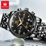 OLEVS Luxury Chronograph Watch - Full Black with Gold Color Details (Model 2858) - Image 3