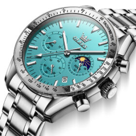 OLEVS Luxury Chronograph Sports Watch - Silver & Ice Blue Edition (Model 3618)