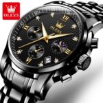 OLEVS Luxury Chronograph Watch - Full Black with Gold Color Details (Model 2858) - Image 2