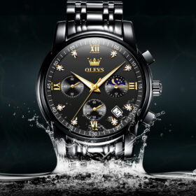 OLEVS Luxury Chronograph Watch - Full Black with Gold Color Details (Model 2858)