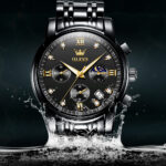 OLEVS Luxury Chronograph Watch - Full Black with Gold Color Details (Model 2858) - Image 10