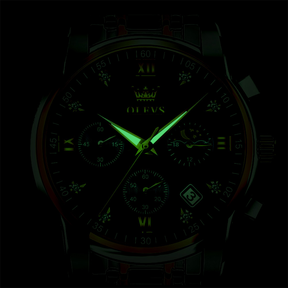 OLEVS Luxury Chronograph Watch - Full Black with Gold Color Details (Model 2858) - Image 12