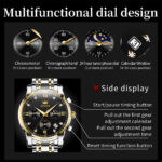 OLEVS Luxury Chronograph Watch - Silver & Gold Color with Black Dial (Model 2858) - Image 14