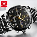 OLEVS Luxury Chronograph Watch - Full Black with Gold Color Details (Model 2858) - Image 5