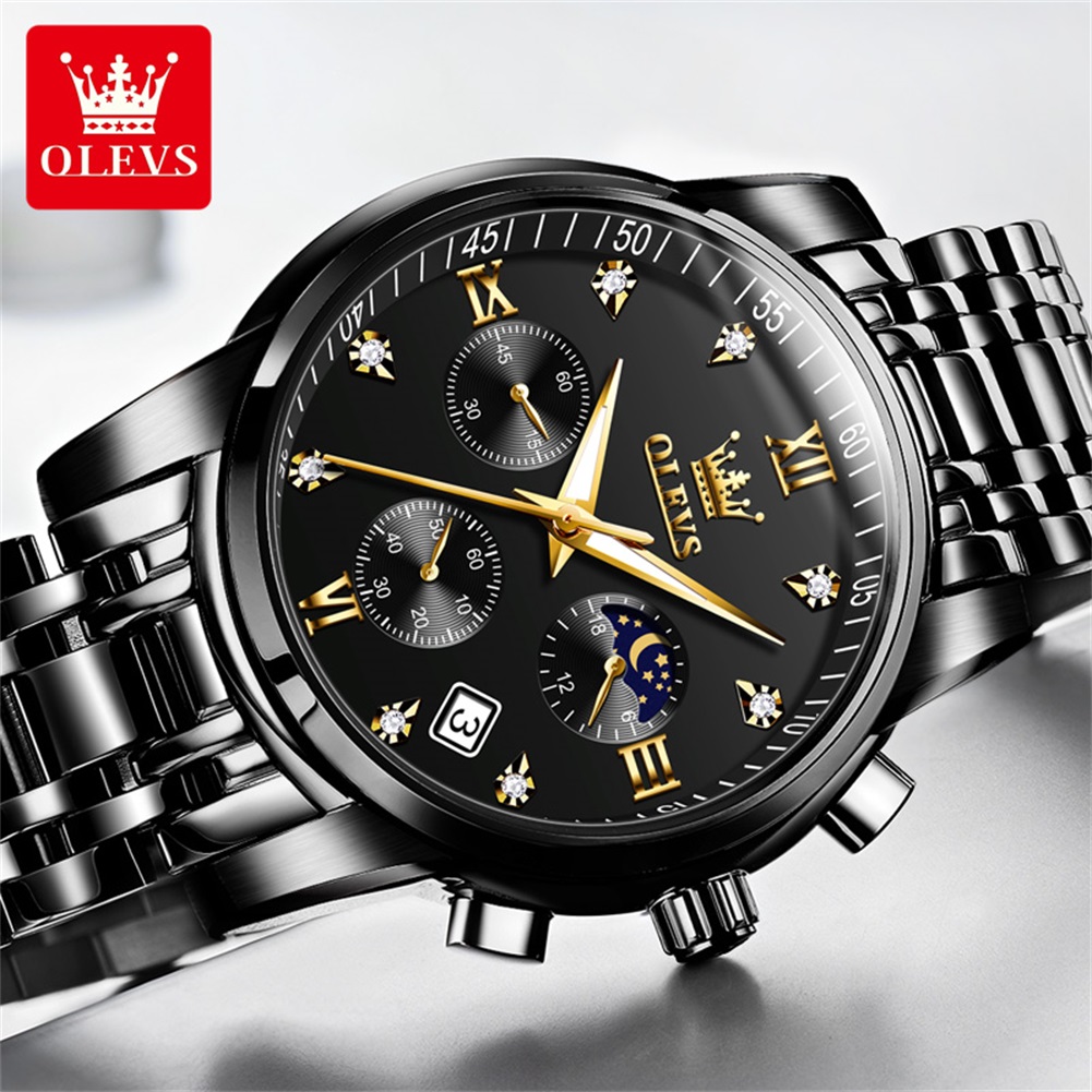 OLEVS Luxury Chronograph Watch - Full Black with Gold Color Details (Model 2858) - Image 5