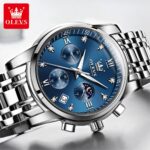 OLEVS Luxury Chronograph Watch - Silver & Blue Dial Edition (Model 2858) - Image 4