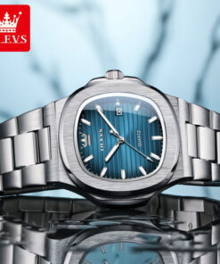 OLEVS Nautilus Watch - Silver Edition with Royal Blue Dial