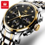OLEVS Luxury Chronograph Watch - Silver & Gold Color with Black Dial (Model 2858) - Image 2