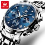 OLEVS Luxury Chronograph Watch - Silver & Blue Dial Edition (Model 2858) - Image 2