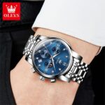 OLEVS Luxury Chronograph Watch - Silver & Blue Dial Edition (Model 2858) - Image 5