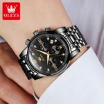 OLEVS Luxury Chronograph Watch - Full Black with Gold Color Details (Model 2858) - Image 6