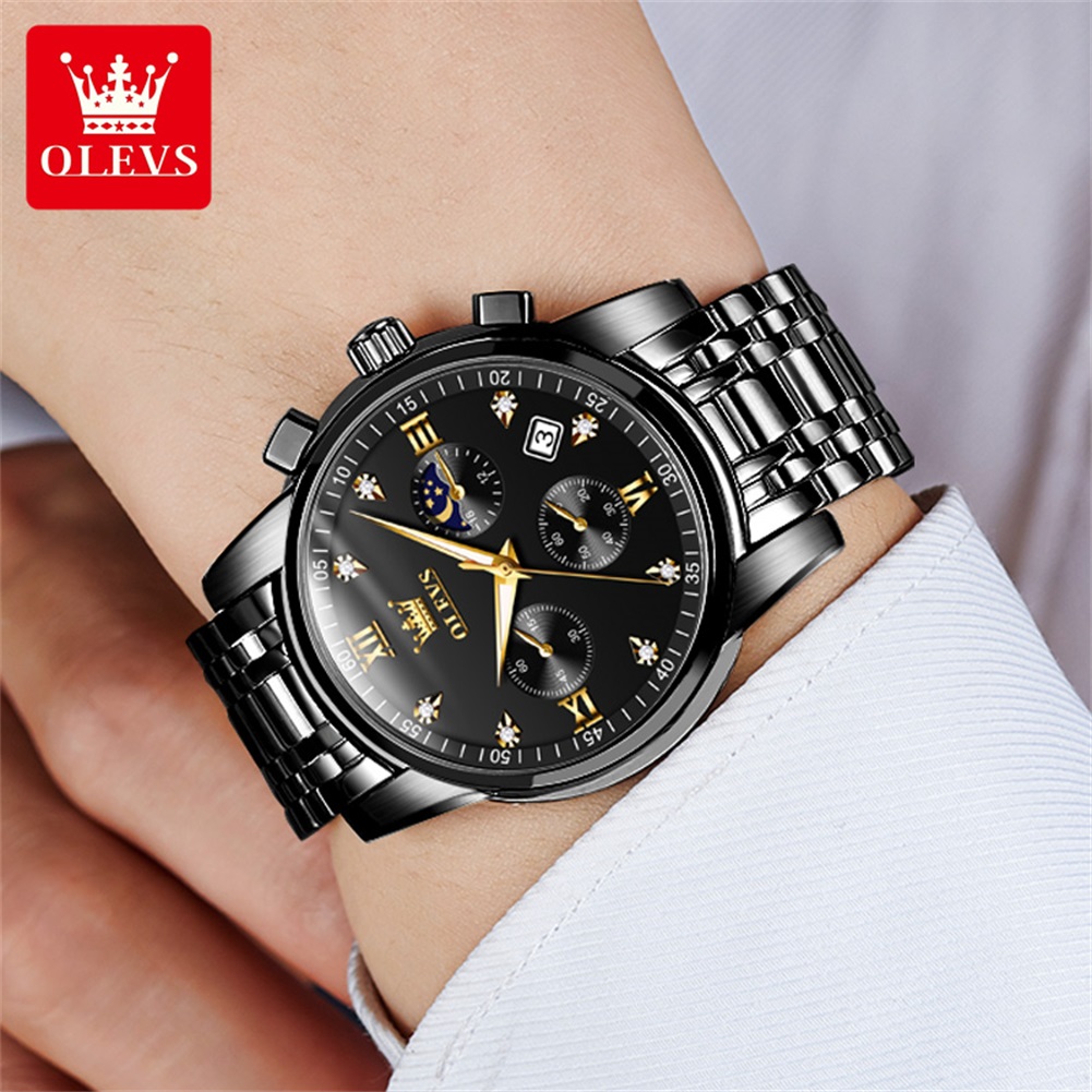 OLEVS Luxury Chronograph Watch - Full Black with Gold Color Details (Model 2858) - Image 6