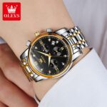OLEVS Luxury Chronograph Watch - Silver & Gold Color with Black Dial (Model 2858) - Image 7