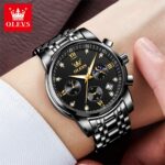 OLEVS Luxury Chronograph Watch - Full Black with Gold Color Details (Model 2858) - Image 7