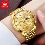 ⁦ساعة OLEVS الكرونوغراف - لون ذهبي بالكامل (موديل 2858)⁩ - الصورة ⁦3⁩