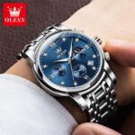 OLEVS Luxury Chronograph Watch - Silver & Blue Dial Edition (Model 2858) - Image 6