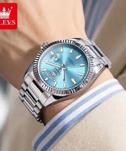 OLEVS Classic Business Watch - Silver & Ice Blue Dial (Model 5650)