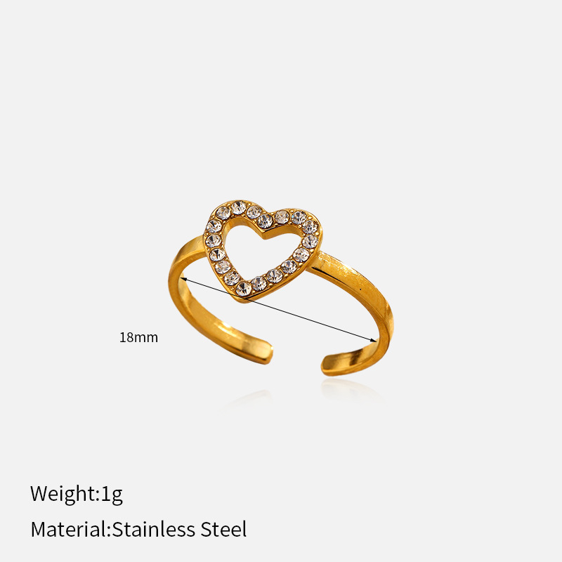 sku-1-YHWM-R251223 خاتم نسائي مفتوح بتصميم قلب مرصع بالفصوص لون ذهبي - الصورة 1